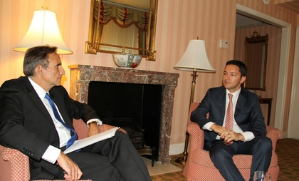 Kristian Vigenin converses with Ambassador Carlos Pascual